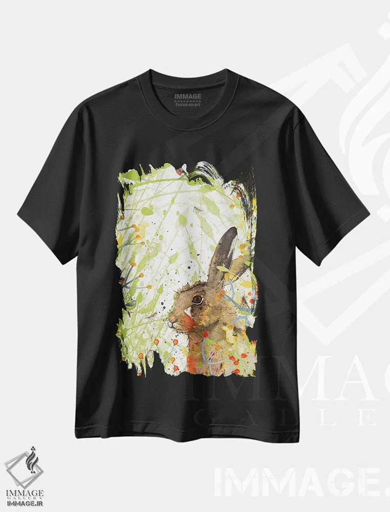تیشرت مشکی طرح دار – تیشرت حیوانات ,خرگوش اثر میشل کمپل فروشگاه ایماژ