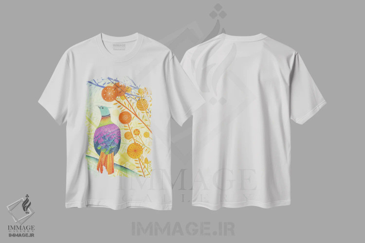 تیشرت سفید طرح دار – تیشرت حیوانات ,قرقاول اثر میشل کمپل immage.ir