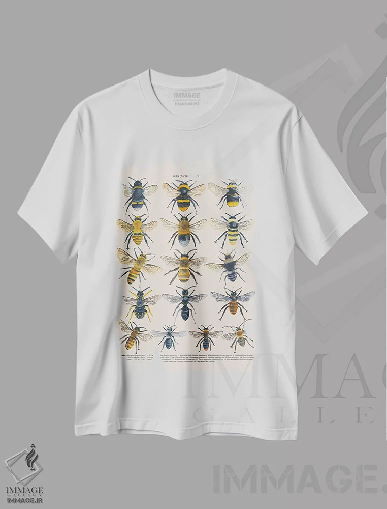 تیشرت سفید طرح دار – تیشرت هنری طبیعی ,زنبورها اثر میشل کمپل immage.ir
