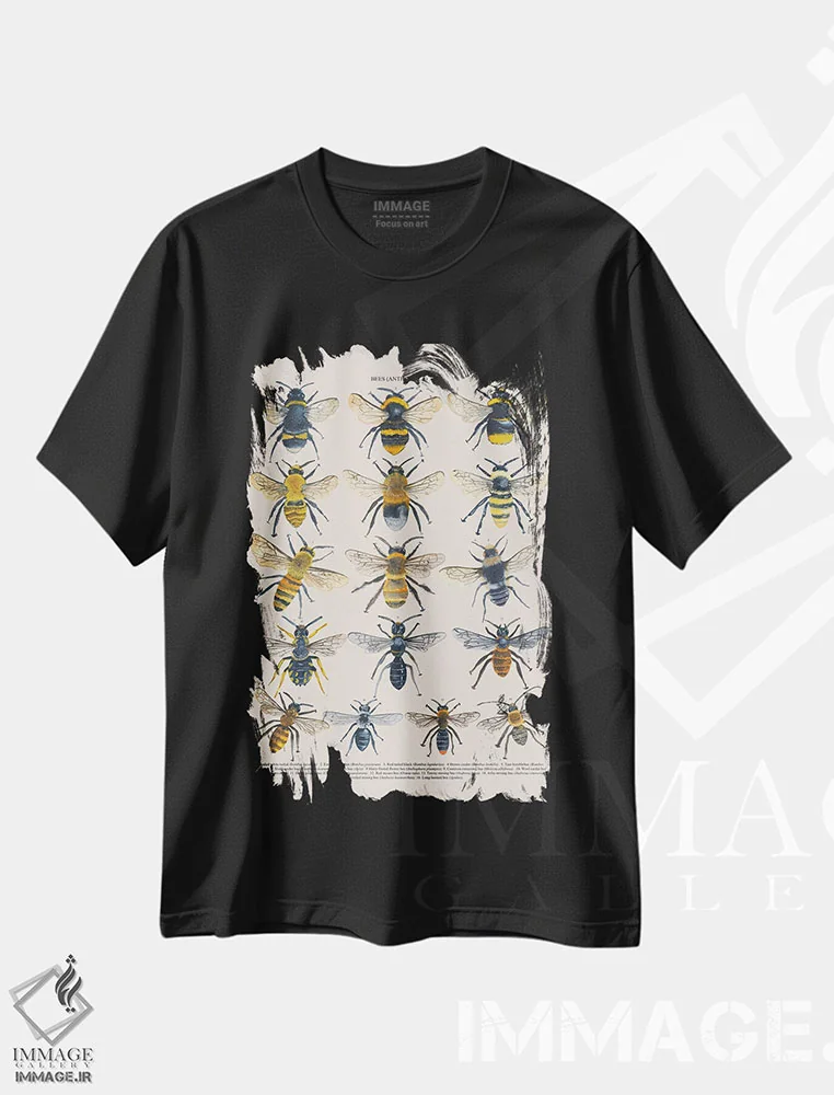 تیشرت مشکی طرح دار – تیشرت هنری طبیعی ,زنبورها اثر میشل کمپل فروشگاه ایماژ