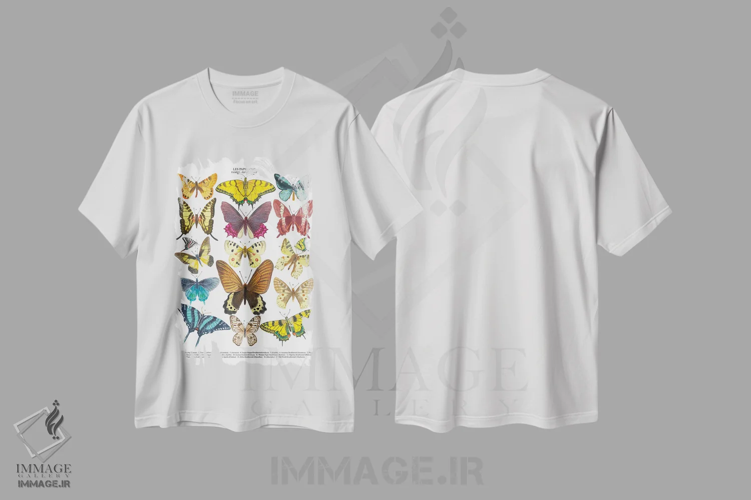 تیشرت سفید طرح دار – تیشرت هنری طبیعت ,پروانه ها اثر میشل کمپل فروشگاه ایماژ
