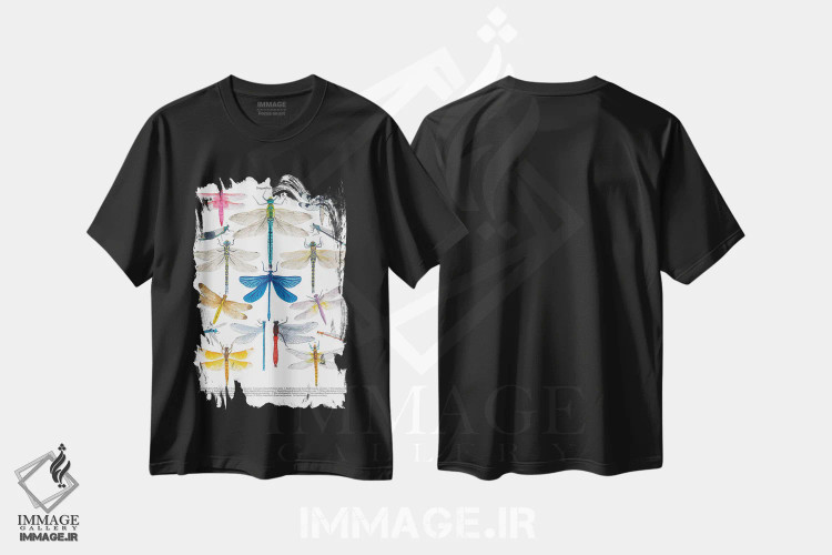 تیشرت مشکی طرح دار – تیشرت حیوانات ,سنجاقک ها اثر میشل کمپل immage.ir