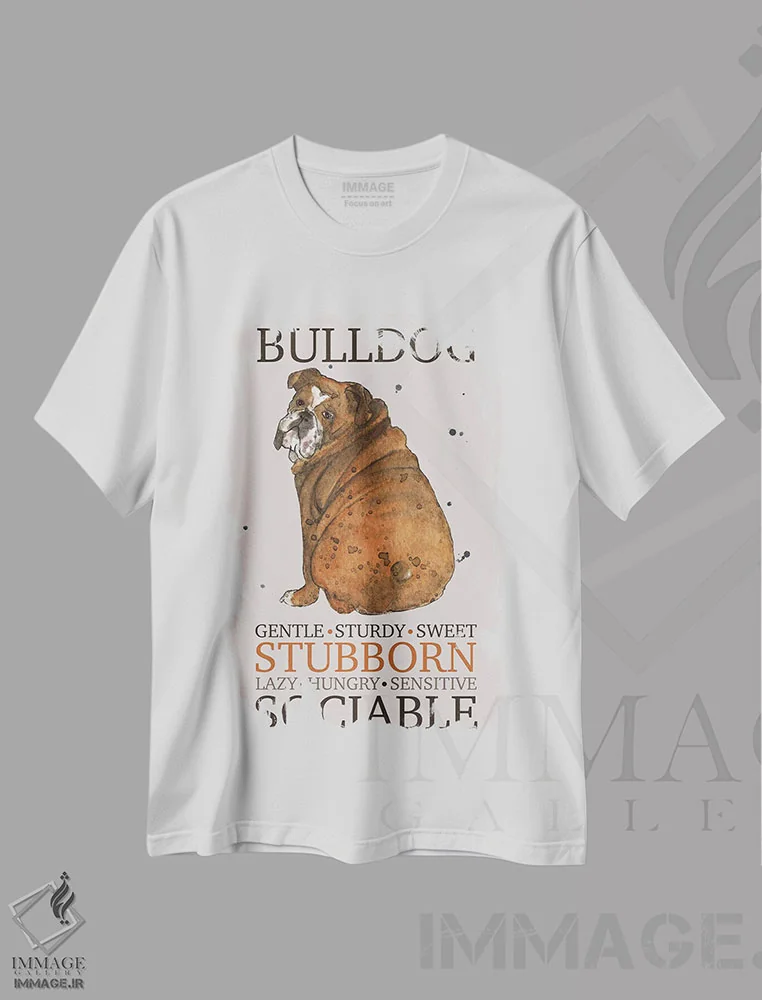 تیشرت سفید طرح دار – تیشرت سگ ها ,ویژگی های سگ بولداگ اثر میشل کمپل immage.ir