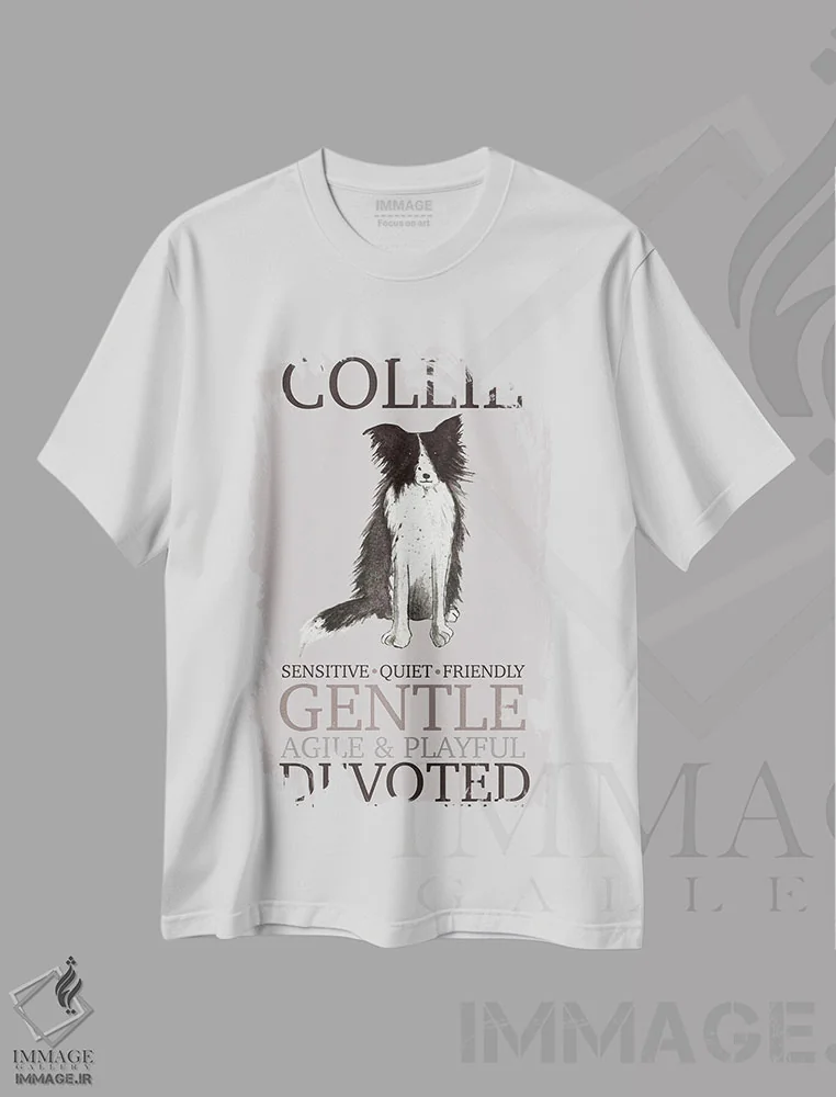 تیشرت سفید طرح دار – تیشرت هنری حیوانات ,ویژگی های سگ کولی اثر میشل کمپل فروشگاه ایماژ
