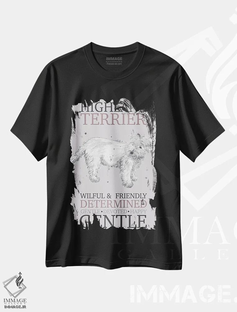 تیشرت مشکی طرح دار – تیشرت حیوانات ,ویژگی های سگ هایلند تریر اثر میشل کمپل فروشگاه ایماژ