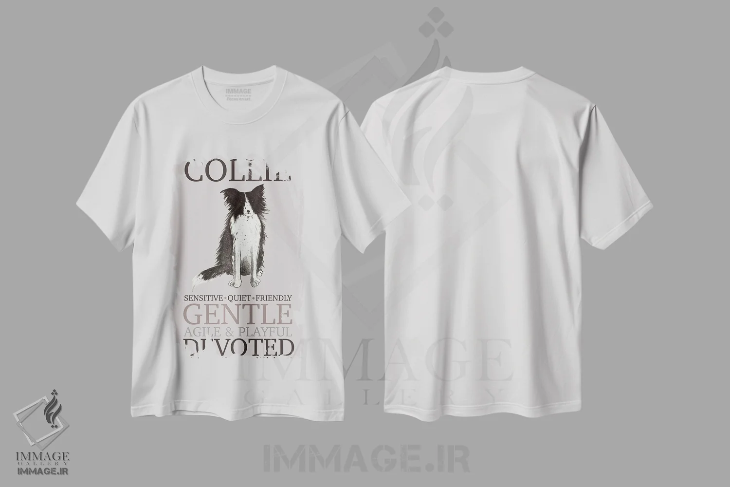 تیشرت سفید طرح دار – تیشرت هنری حیوانات ,ویژگی های سگ کولی اثر میشل کمپل فروشگاه ایماژ