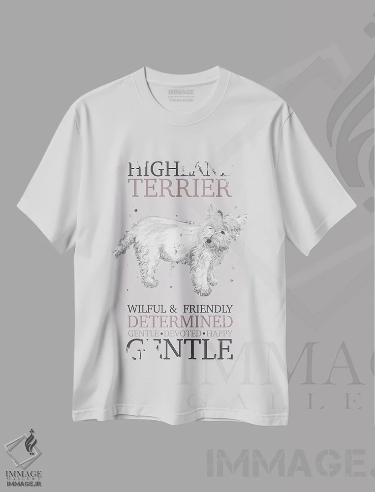 تیشرت سفید طرح دار – تیشرت حیوانات ,ویژگی های سگ هایلند تریر اثر میشل کمپل immage.ir