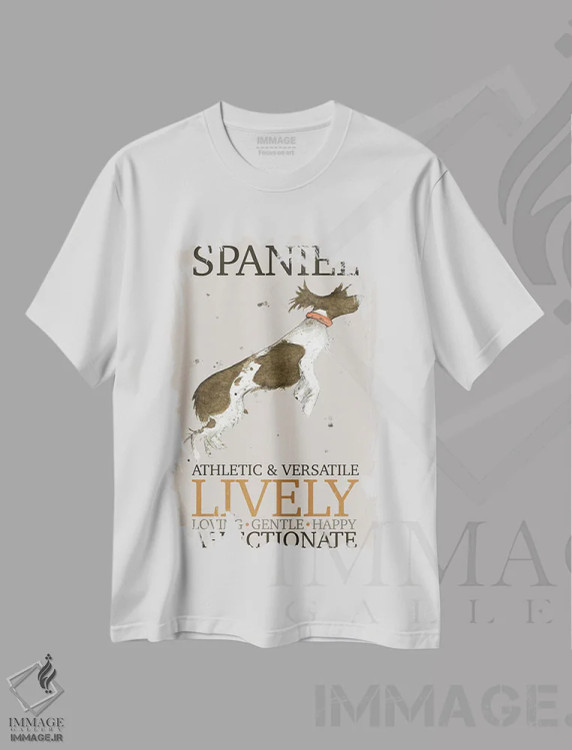 تیشرت سفید طرح دار – تیشرت حیوانات ,ویژگی های سگ اسپانیل اثر میشل کمپل immage.ir