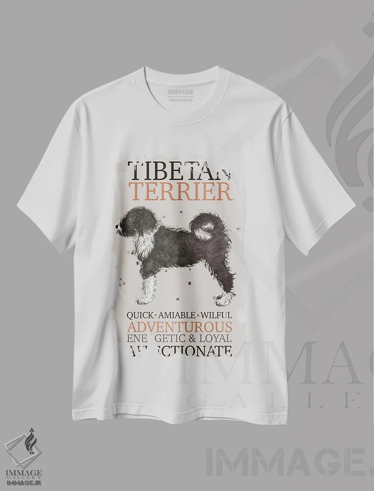 تیشرت سفید طرح دار – تیشرت حیوانات ,ویژگی های سگ تریر تبت اثر میشل کمپل immage.ir