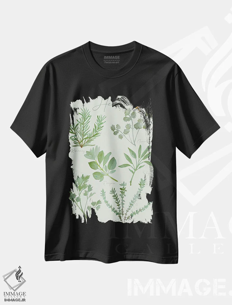 تیشرت مشکی طرح دار – تیشرت طبیعت ,نمودار گیاهان دارویی اثر میشل کمپل فروشگاه ایماژ