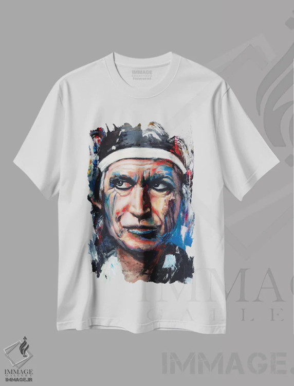 تیشرت سفید طرح دار – تیشرت موسیقی ,کیت ریچاردز دوم اثر مارک کورِیج فروشگاه ایماژ