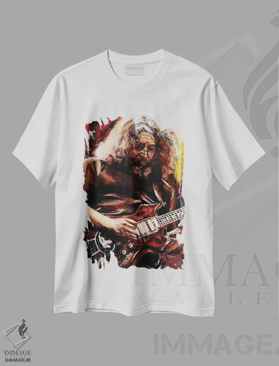 تیشرت سفید طرح دار – تیشرت موسیقی ,جری گارسیا اثر مارک کورِیج immage.ir