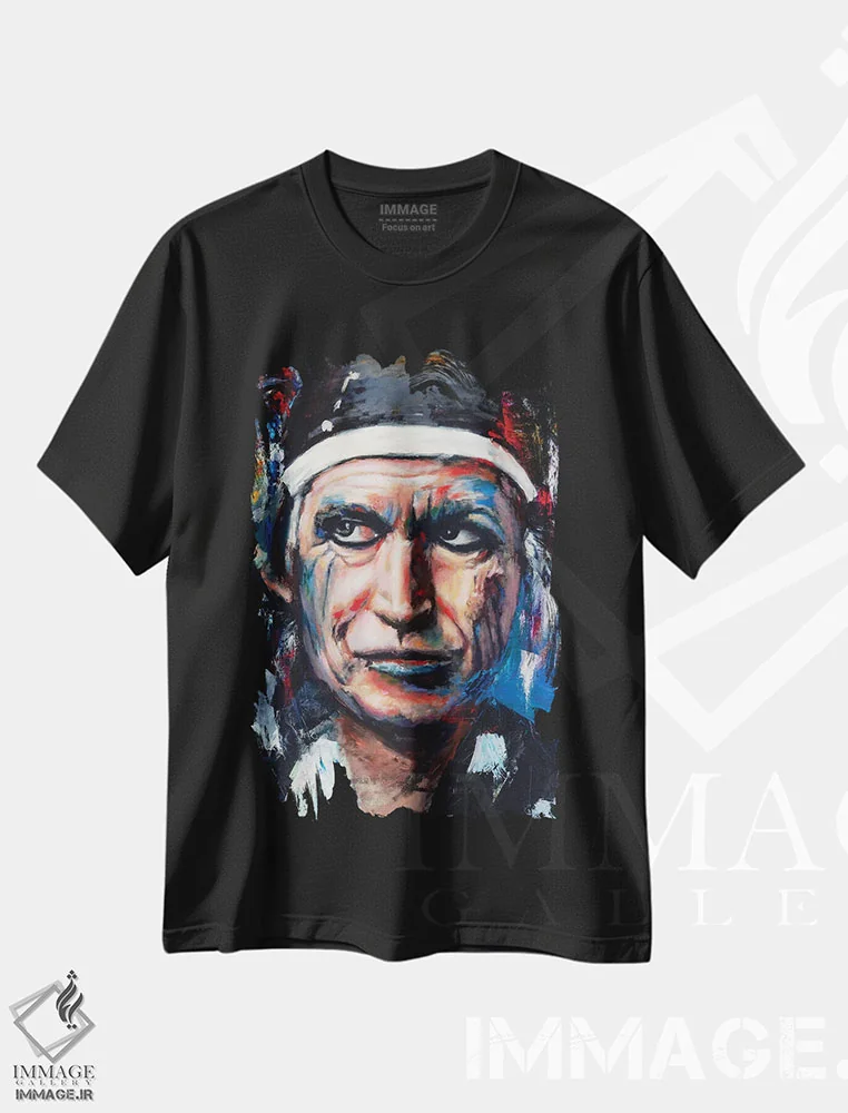 تیشرت مشکی طرح دار – تیشرت موسیقی ,کیت ریچاردز دوم اثر مارک کورِیج immage.ir