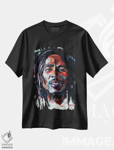 تیشرت مشکی طرح دار – تیشرت موسیقی ,باب مارلی اثر مارک کورِیج فروشگاه ایماژ