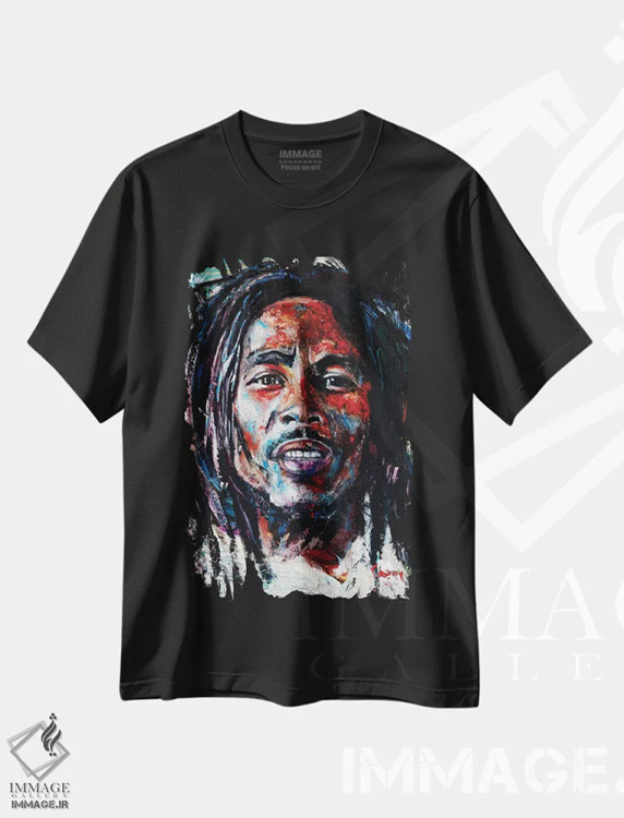 تیشرت مشکی طرح دار – تیشرت موسیقی ,باب مارلی اثر مارک کورِیج فروشگاه ایماژ