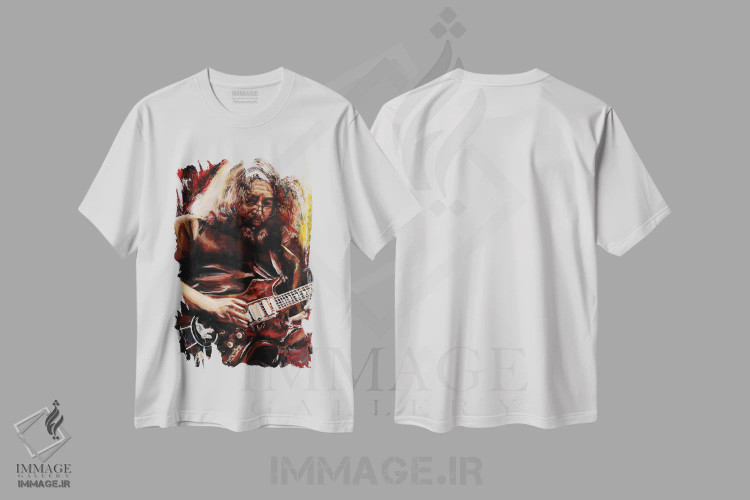 تیشرت سفید طرح دار – تیشرت موسیقی ,جری گارسیا اثر مارک کورِیج immage.ir