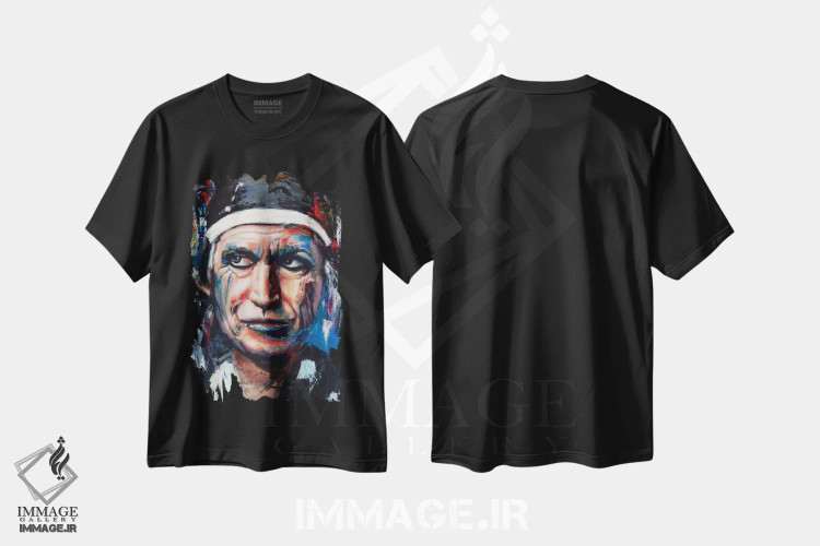 تیشرت مشکی طرح دار – تیشرت موسیقی ,کیت ریچاردز دوم اثر مارک کورِیج immage.ir