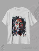 تیشرت سفید طرح دار – تیشرت موسیقی ,باب مارلی اثر مارک کورِیج immage.ir