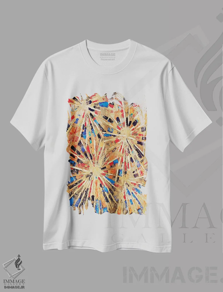 تیشرت سفید طرح دار – تیشرت انتزاعی ,آب کاری شده با طلا اثر ماچیارولی immage.ir