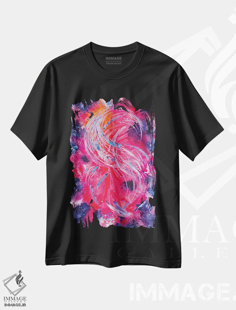 تیشرت مشکی طرح دار – تیشرت هنری ,آنگونه که پرنده در قفس می خواند اثر مایکل کارینی immage.ir