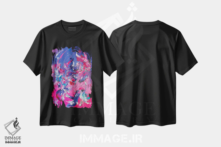 تیشرت مشکی طرح دار – تیشرت انتزاعی ,پژواک فرشتگان اثر مایکل کارینی immage.ir