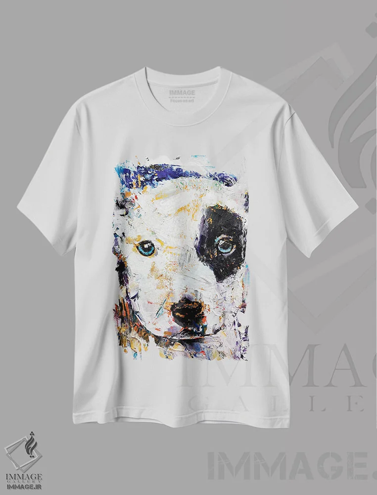 تیشرت سفید طرح دار – تیشرت حیوانات ,توله پیت بول اثر مایکل کریس فروشگاه ایماژ