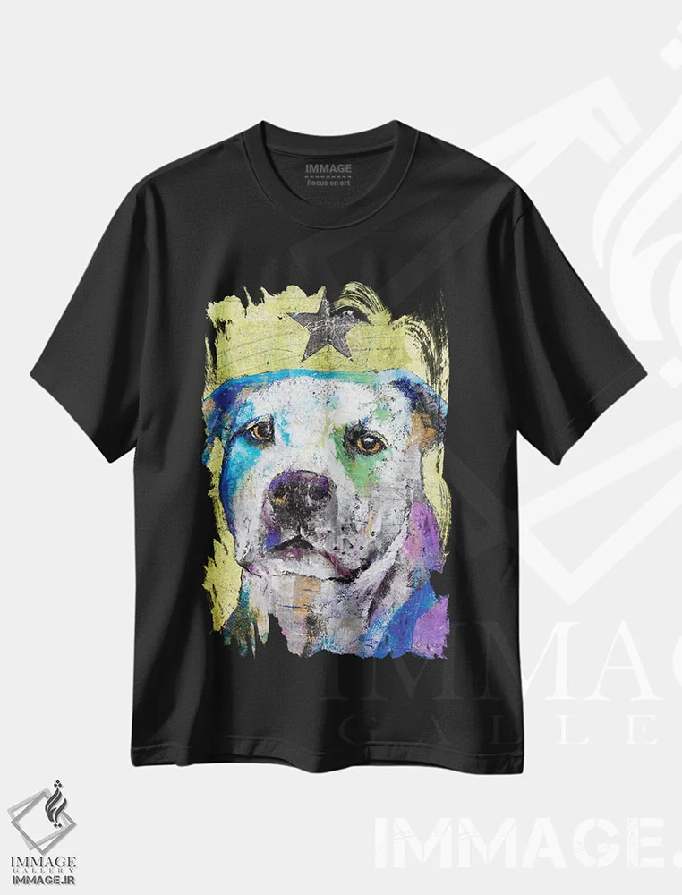 تیشرت مشکی طرح دار – تیشرت هنری ,پیت بول تریر اثر مایکل کریس فروشگاه ایماژ