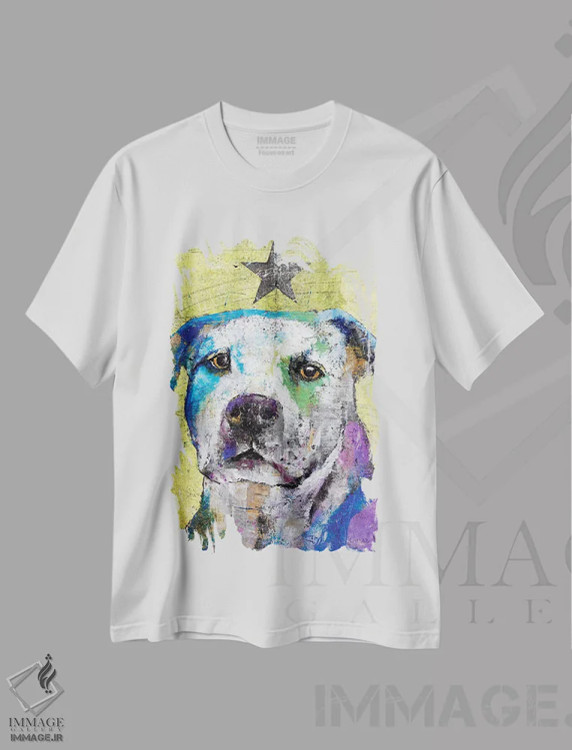 تیشرت سفید طرح دار – تیشرت هنری ,پیت بول تریر اثر مایکل کریس immage.ir