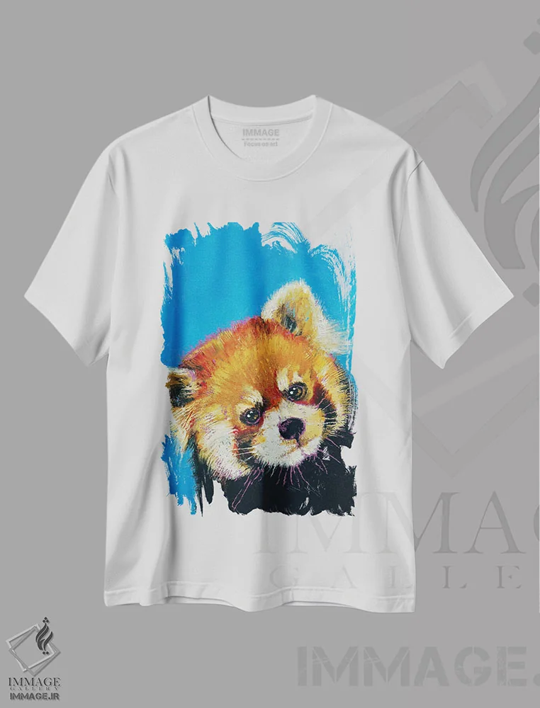 تیشرت سفید طرح دار – تیشرت فانتزی ,پاندای قرمز اثر مایکل کریس فروشگاه ایماژ