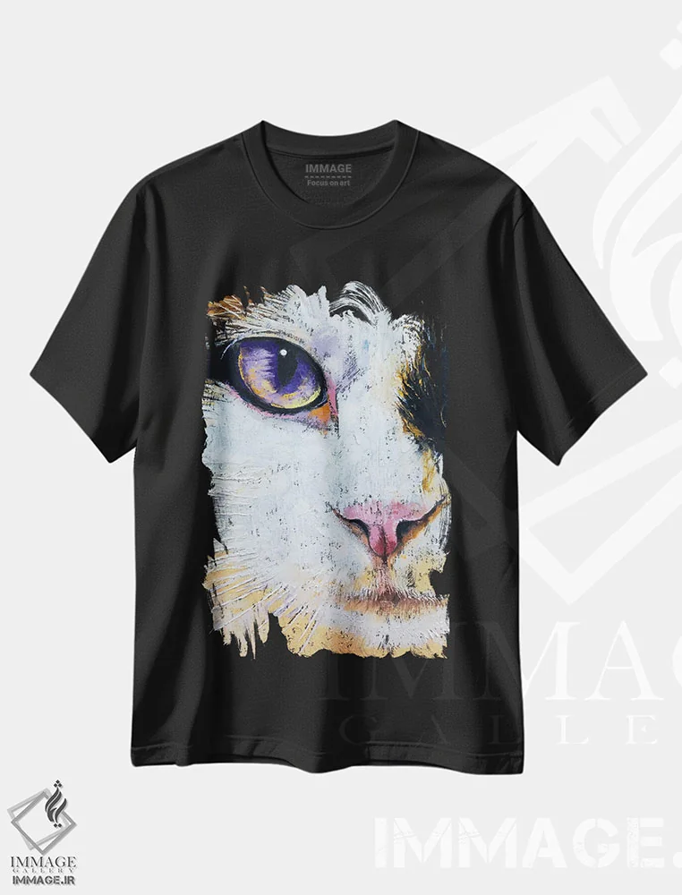 تیشرت مشکی طرح دار – تیشرت گربه ,گربه رگدال اثر مایکل کریس فروشگاه ایماژ