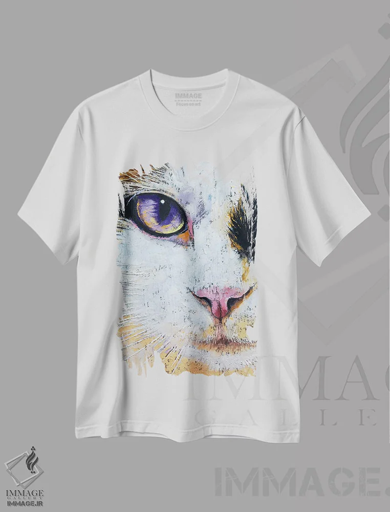 تیشرت سفید طرح دار – تیشرت گربه ,گربه رگدال اثر مایکل کریس immage.ir
