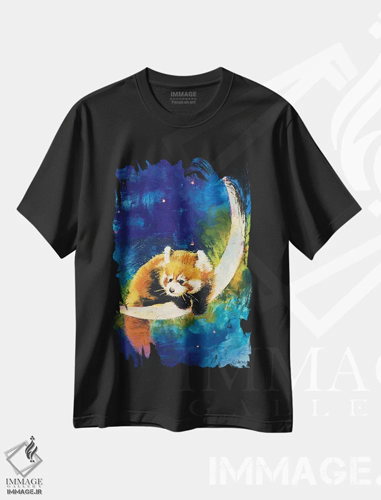 تیشرت مشکی طرح دار – تیشرت حیوانات ,ماه پاندای قرمز اثر مایکل کریس immage.ir