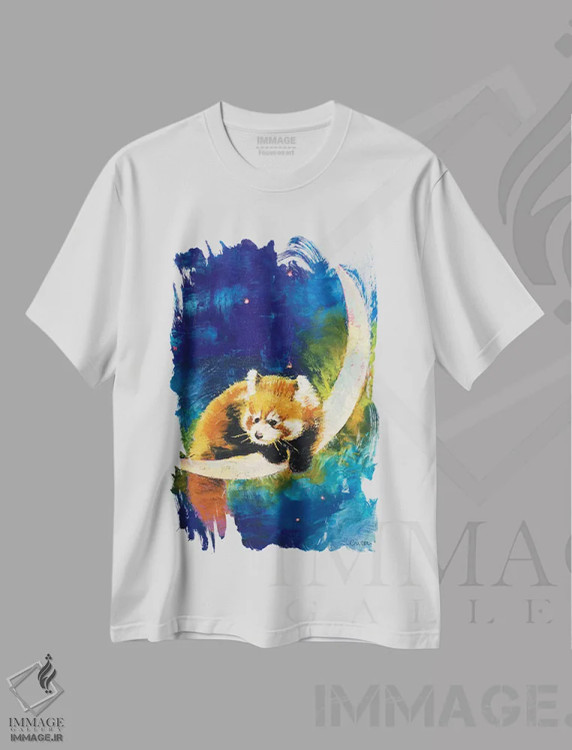 تیشرت سفید طرح دار – تیشرت حیوانات ,ماه پاندای قرمز اثر مایکل کریس فروشگاه ایماژ
