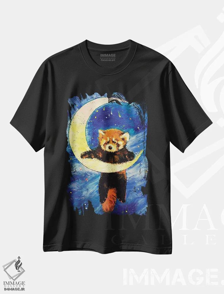 تیشرت مشکی طرح دار – تیشرت فانتزی ,ستاره های پاندای قرمز اثر مایکل کریس فروشگاه ایماژ