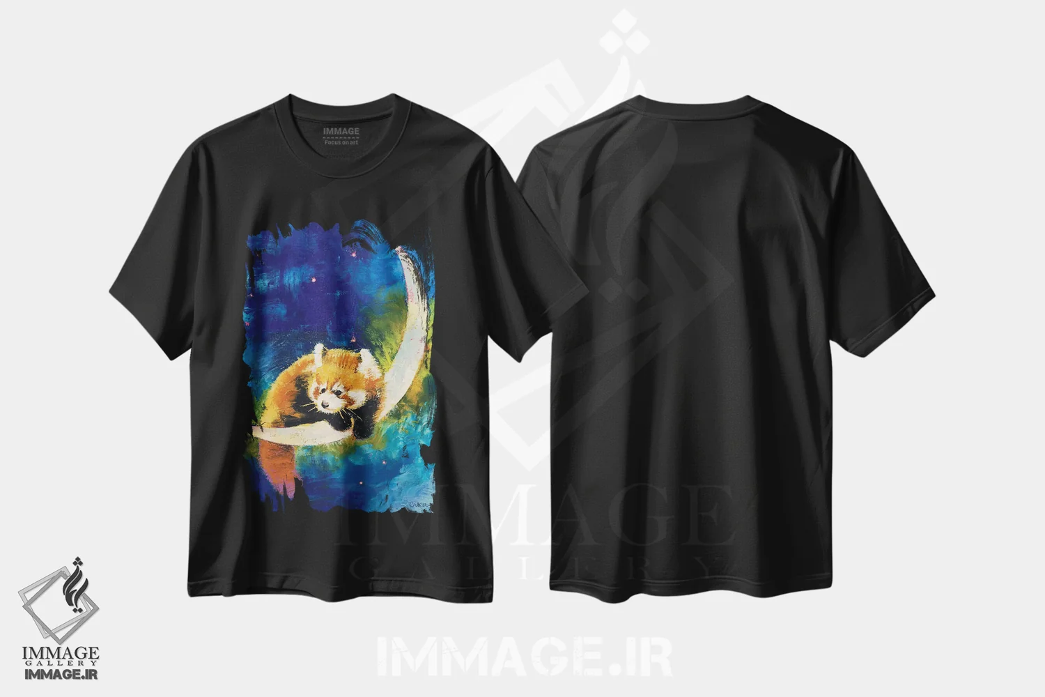 تیشرت مشکی طرح دار – تیشرت حیوانات ,ماه پاندای قرمز اثر مایکل کریس immage.ir