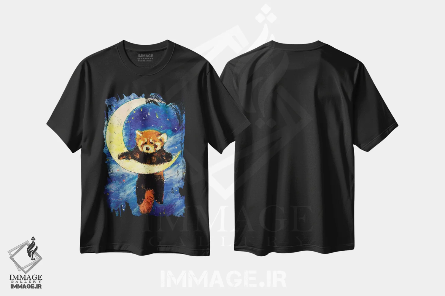 تیشرت مشکی طرح دار – تیشرت فانتزی ,ستاره های پاندای قرمز اثر مایکل کریس فروشگاه ایماژ