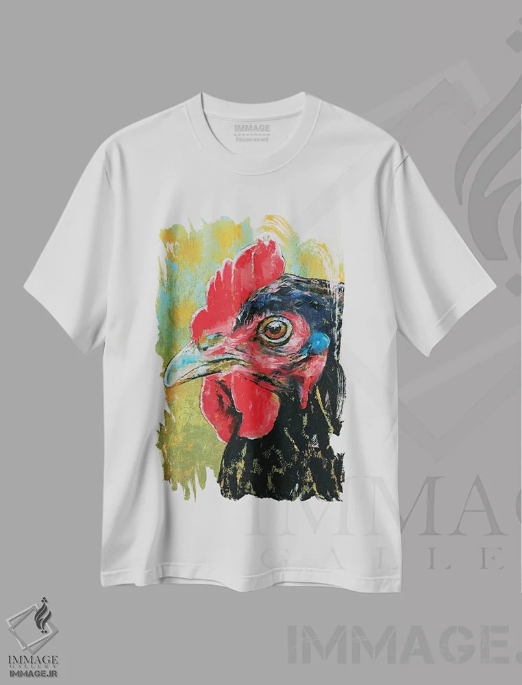 تیشرت سفید طرح دار – تیشرت حیوانات ,خروس اثر مایکل کریس فروشگاه ایماژ