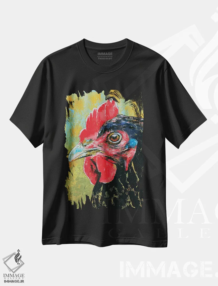 تیشرت مشکی طرح دار – تیشرت حیوانات ,خروس اثر مایکل کریس immage.ir