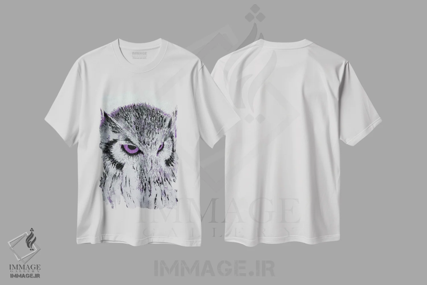 تیشرت سفید طرح دار – تیشرت هنری ,جغد بنفش اثر مایکل کریس فروشگاه ایماژ