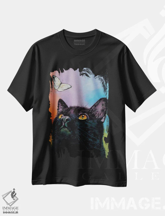 تیشرت مشکی طرح دار – تیشرت فانتزی ,پروانه گربه سیاه اثر مایکل کریس immage.ir