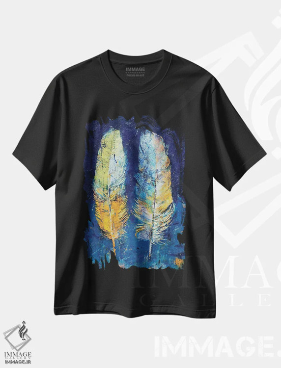 تیشرت مشکی طرح دار – تیشرت هنری ,پرها اثر مایکل کریس فروشگاه ایماژ