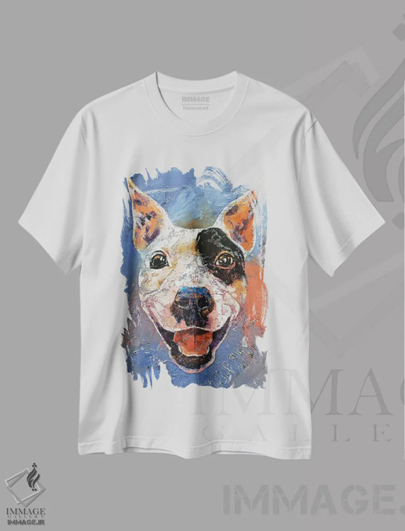 تیشرت سفید طرح دار – تیشرت حیوانات ,پیت بول خوشحال اثر مایکل کریس فروشگاه ایماژ