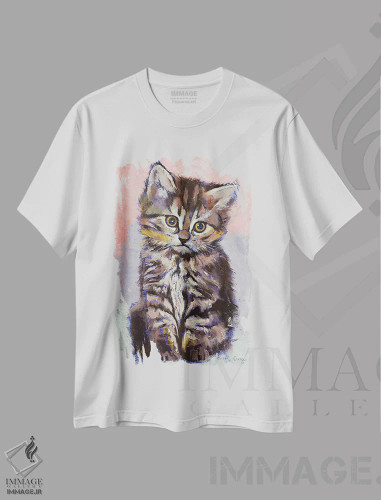 تیشرت سفید طرح دار – تیشرت حیوانات ,بچه گربه اثر مایکل کریس فروشگاه ایماژ