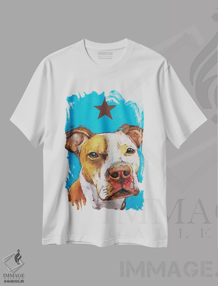 تیشرت سفید طرح دار – تیشرت حیوانات ,پیت بول آمریکایی اثر مایکل کریس فروشگاه ایماژ