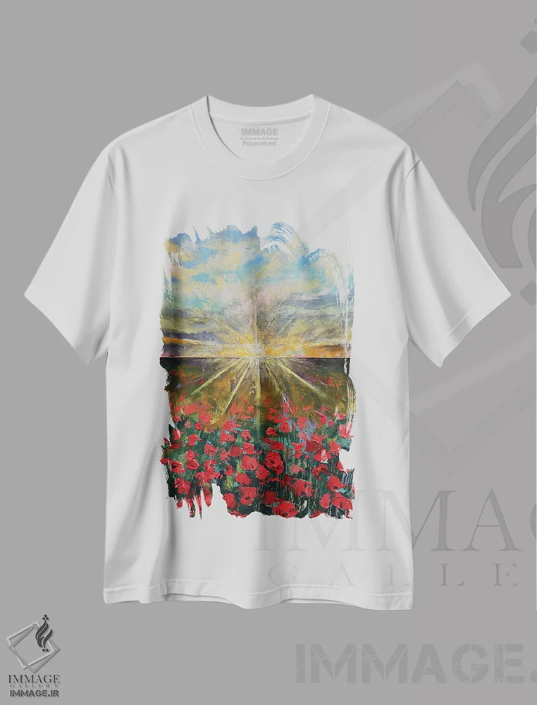 تیشرت سفید طرح دار – تیشرت گیاهان ,شقایق های نور ستاره اثر مایکل کریس فروشگاه ایماژ