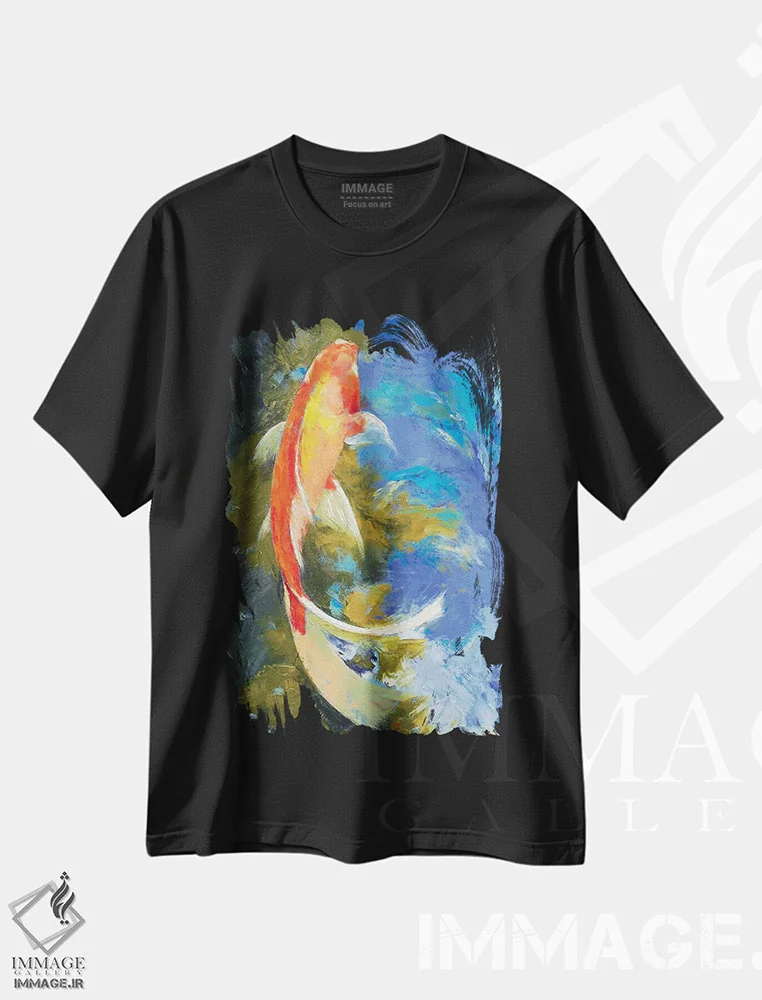 تیشرت مشکی طرح دار – تیشرت هنری ,نقاشی ماهی کوی پروانه ای اثر مایکل کریس فروشگاه ایماژ