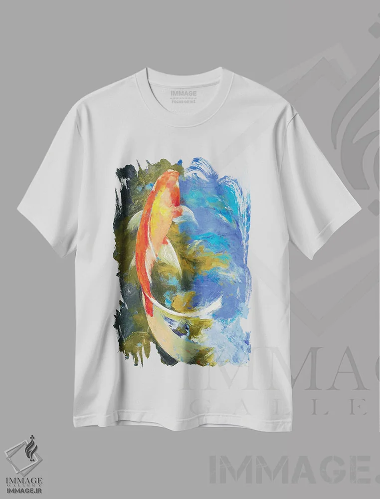 تیشرت سفید طرح دار – تیشرت هنری ,نقاشی ماهی کوی پروانه ای اثر مایکل کریس immage.ir