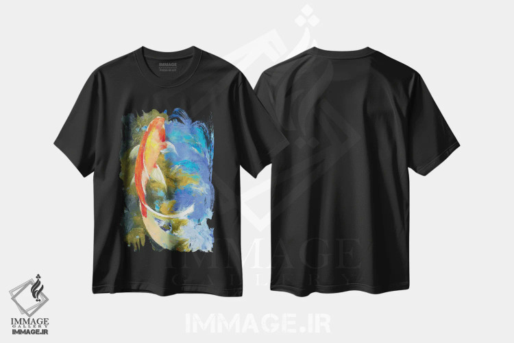 تیشرت مشکی طرح دار – تیشرت هنری ,نقاشی ماهی کوی پروانه ای اثر مایکل کریس فروشگاه ایماژ
