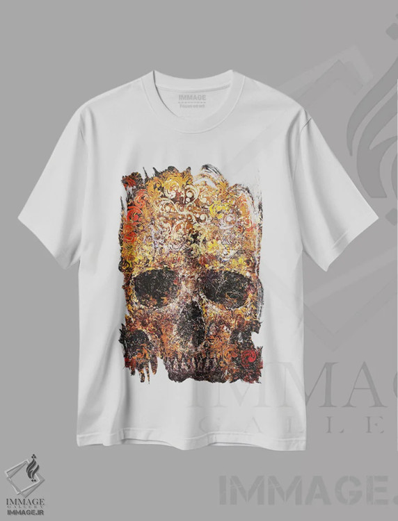 تیشرت سفید طرح دار – تیشرت گرافیکی ,جمجمه بافت دار اثر مایکل کریس فروشگاه ایماژ