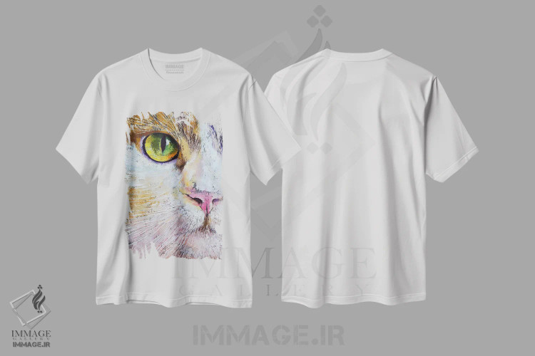 تیشرت سفید طرح دار – تیشرت حیوانات ,گربه کالیکو اثر مایکل کریس immage.ir